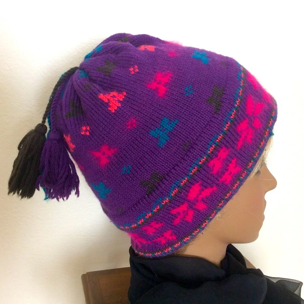 Merkley Vintage 100% Virgin Wool/Cotton Lined Tassel Rounded Crown Ski Hat OS